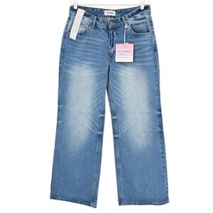 Telepatia Women's Blue Wide Leg Denim Jeans Size 11/30 High Rise 100% Cotton NWT
